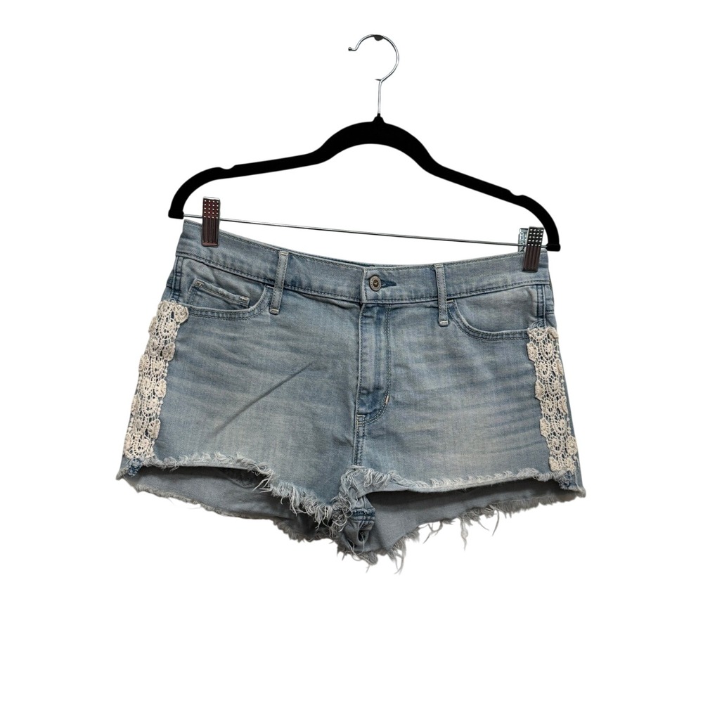 Hollister High Rise Short-Short Light Wash Crochet Lace Denim Shorts Size 11 W30